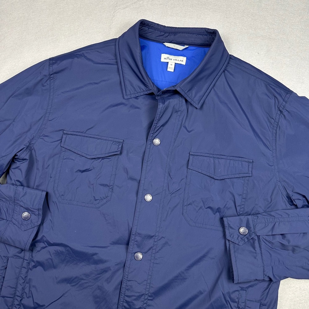 Peter Millar Crown Jacket Shacket Men Medium Navy Blue Snap Performance MS19Z19